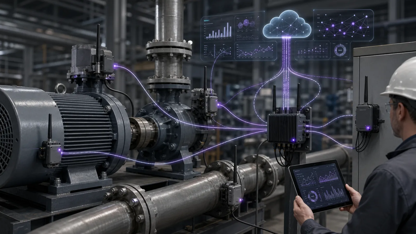 تصویری مفهومی از اینترنت اشیای صنعتی (IIoT)